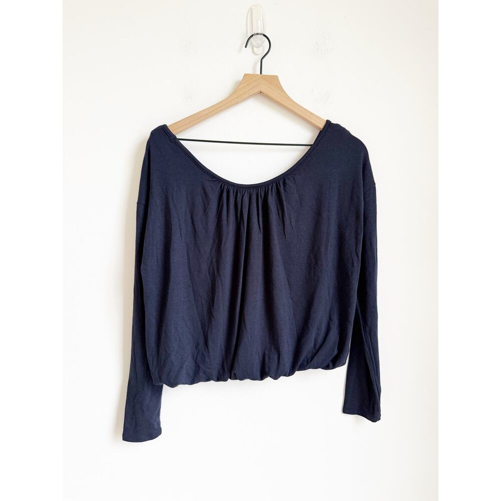 NEW Anthropologie Maeve Long Sleeve Bubble Hem Top Navy Blue XS - Picture 4 of 6